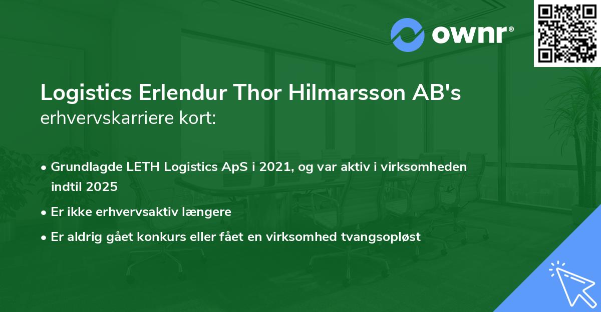 Logistics Erlendur Thor Hilmarsson AB's erhvervskarriere kort