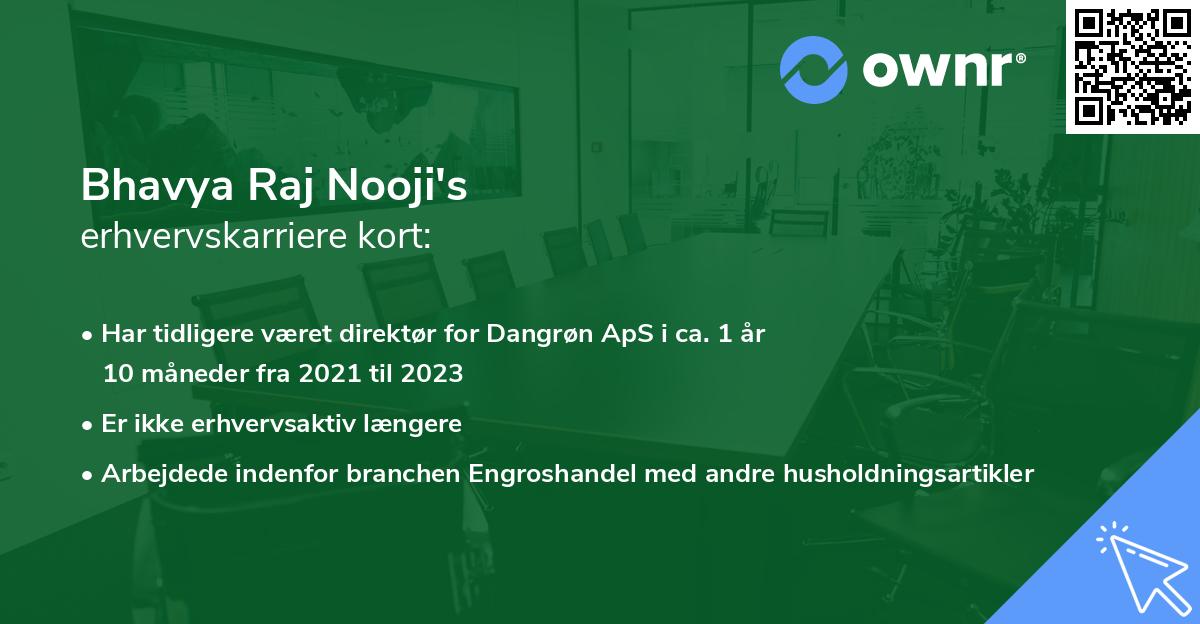 Bhavya Raj Nooji's erhvervskarriere kort