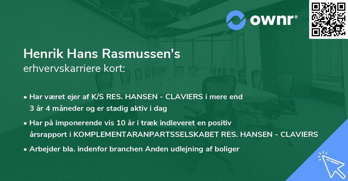 Henrik Hans Rasmussen's erhvervskarriere kort