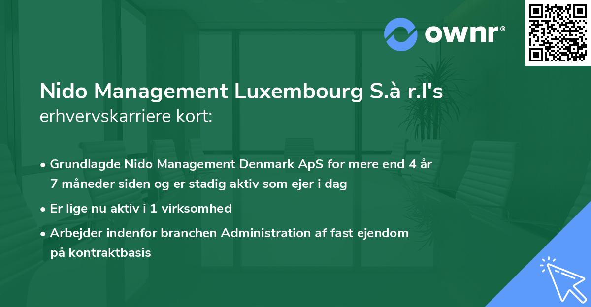 Nido Management Luxembourg S.à r.l's erhvervskarriere kort