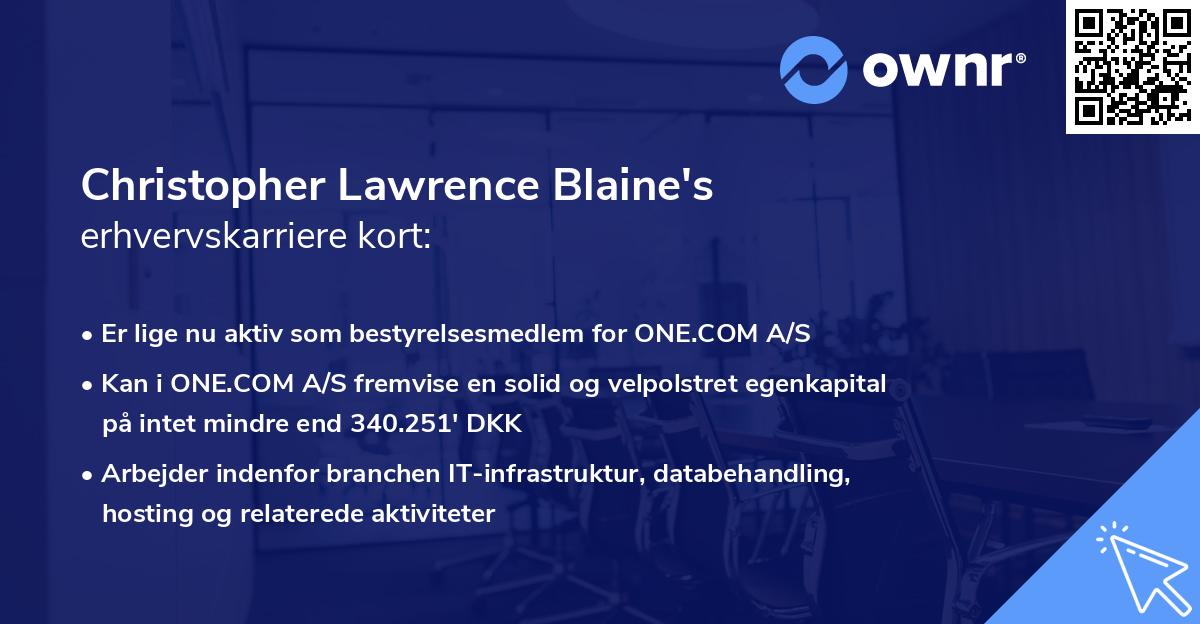 Christopher Lawrence Blaine's erhvervskarriere kort