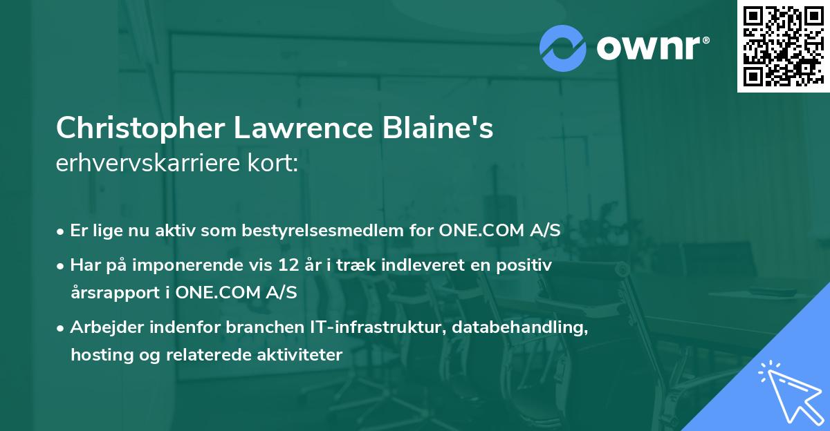 Christopher Lawrence Blaine's erhvervskarriere kort