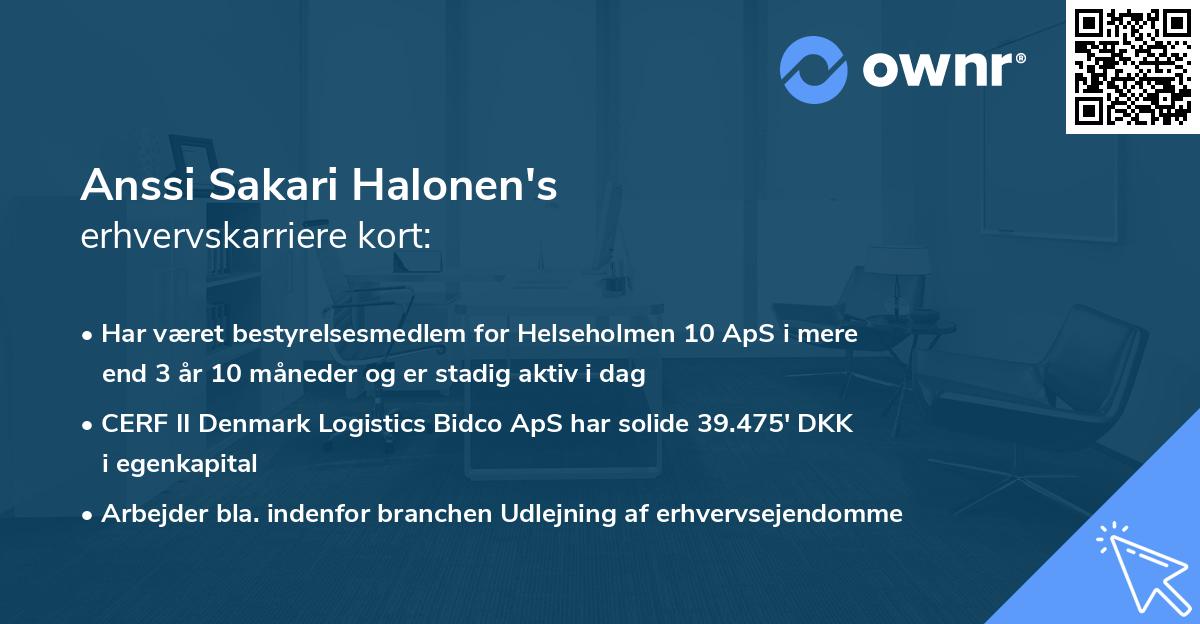 Anssi Sakari Halonen's erhvervskarriere kort