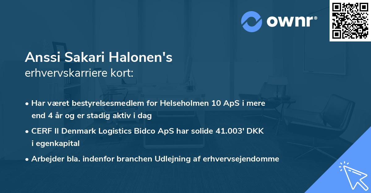 Anssi Sakari Halonen's erhvervskarriere kort
