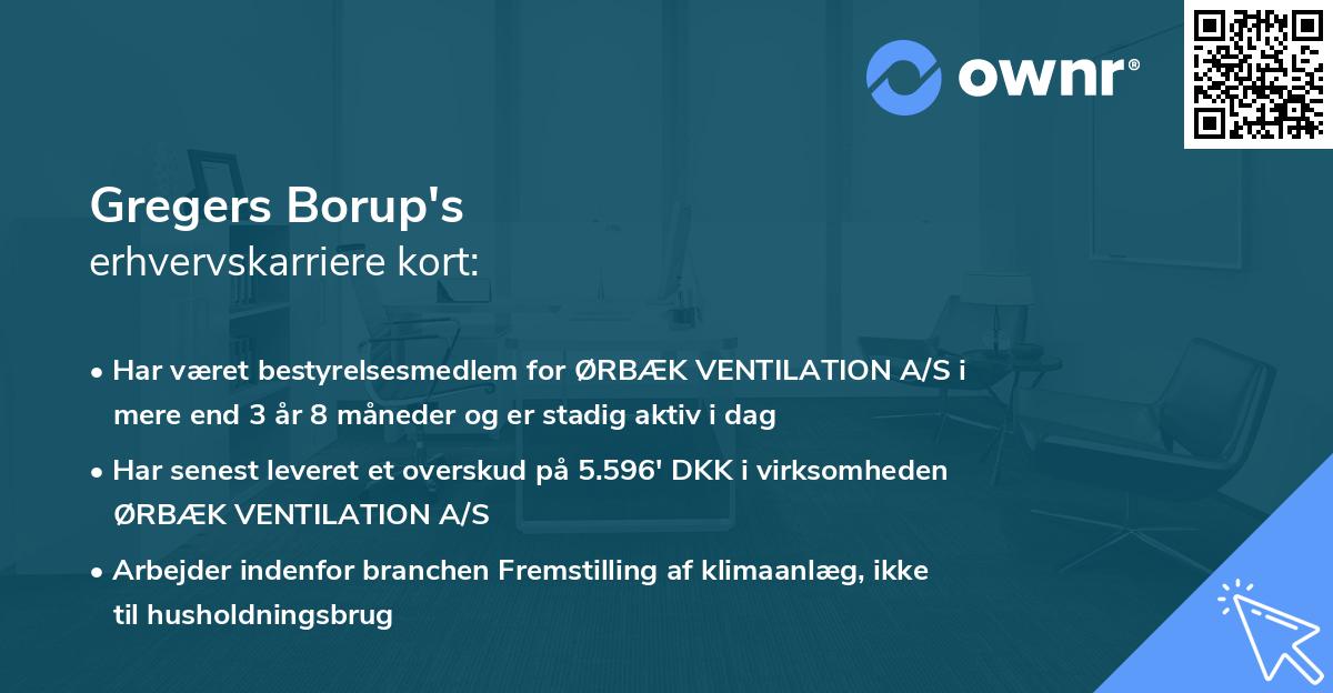 Gregers Borup's erhvervskarriere kort
