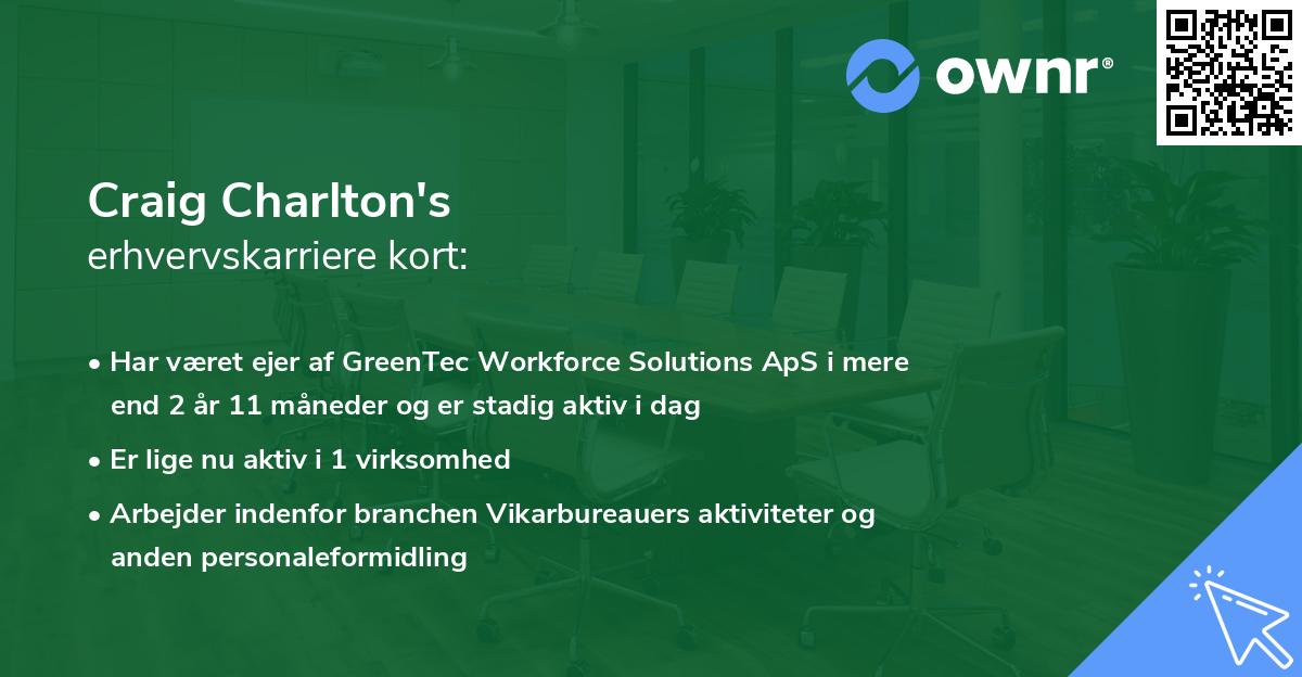 Craig Charlton's erhvervskarriere kort