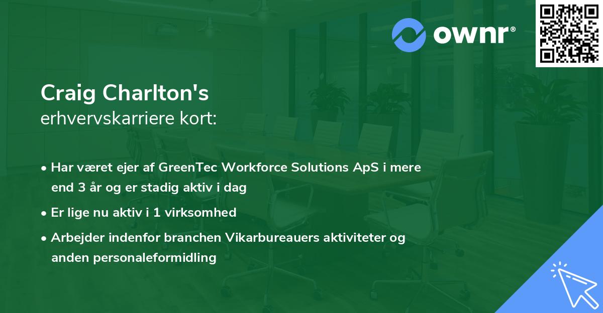 Craig Charlton's erhvervskarriere kort