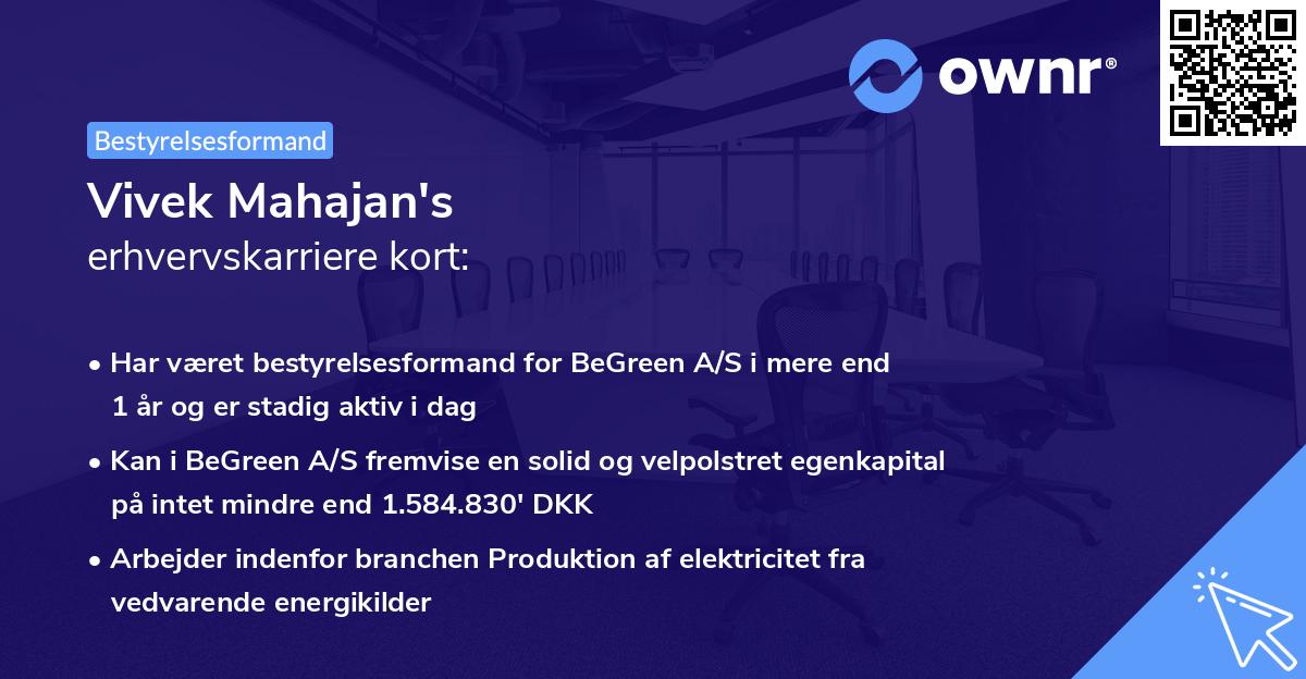 Vivek Mahajan's erhvervskarriere kort