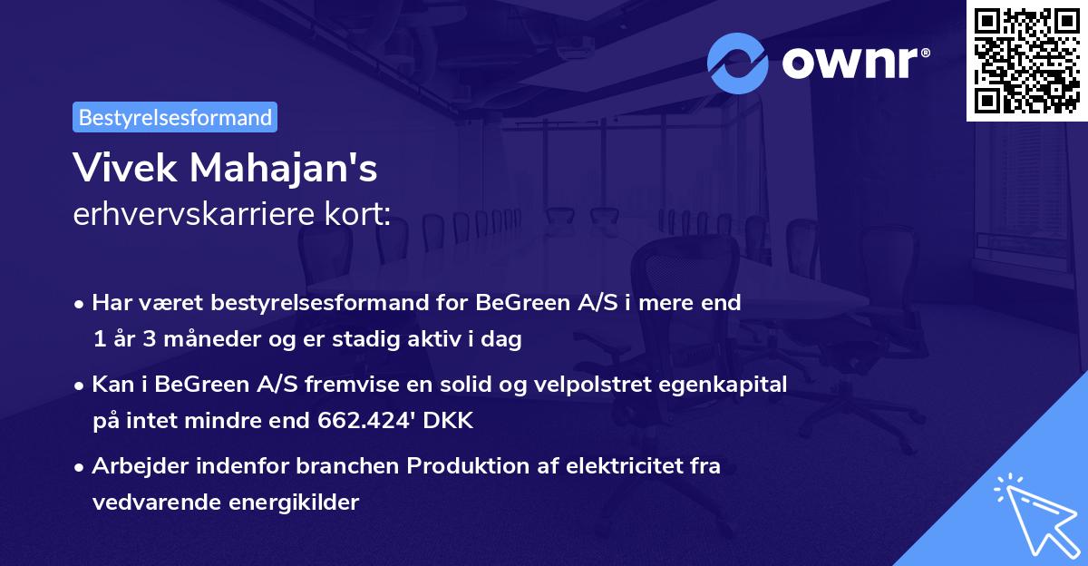 Vivek Mahajan's erhvervskarriere kort