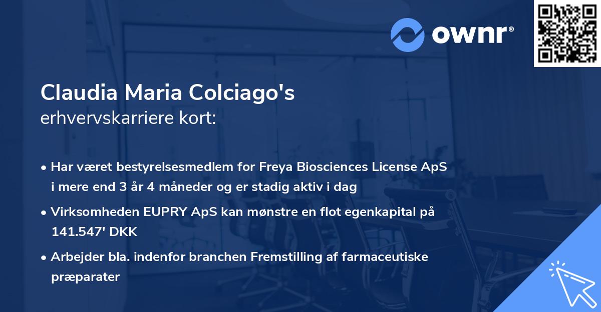 Claudia Maria Colciago's erhvervskarriere kort