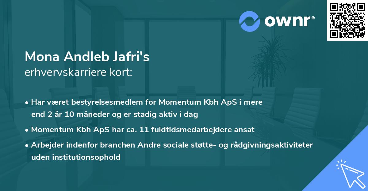 Mona Andleb Jafri's erhvervskarriere kort