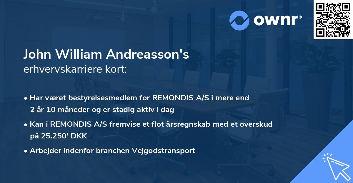 John William Andreasson's erhvervskarriere kort