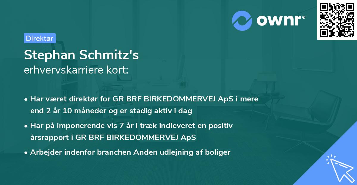 Stephan Schmitz's erhvervskarriere kort