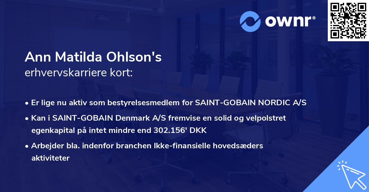 Ann Matilda Ohlson's erhvervskarriere kort