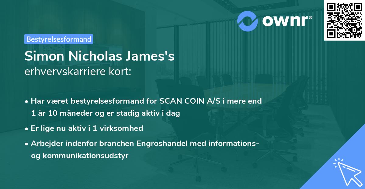 Simon Nicholas James's erhvervskarriere kort