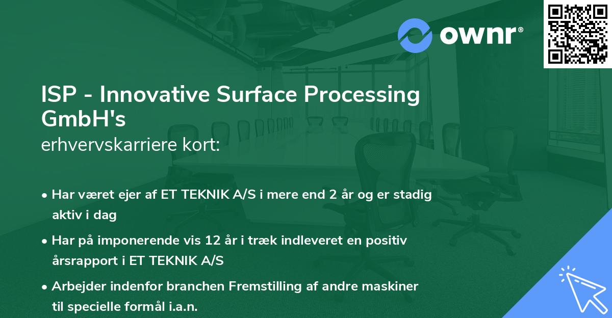 ISP - Innovative Surface Processing GmbH's erhvervskarriere kort