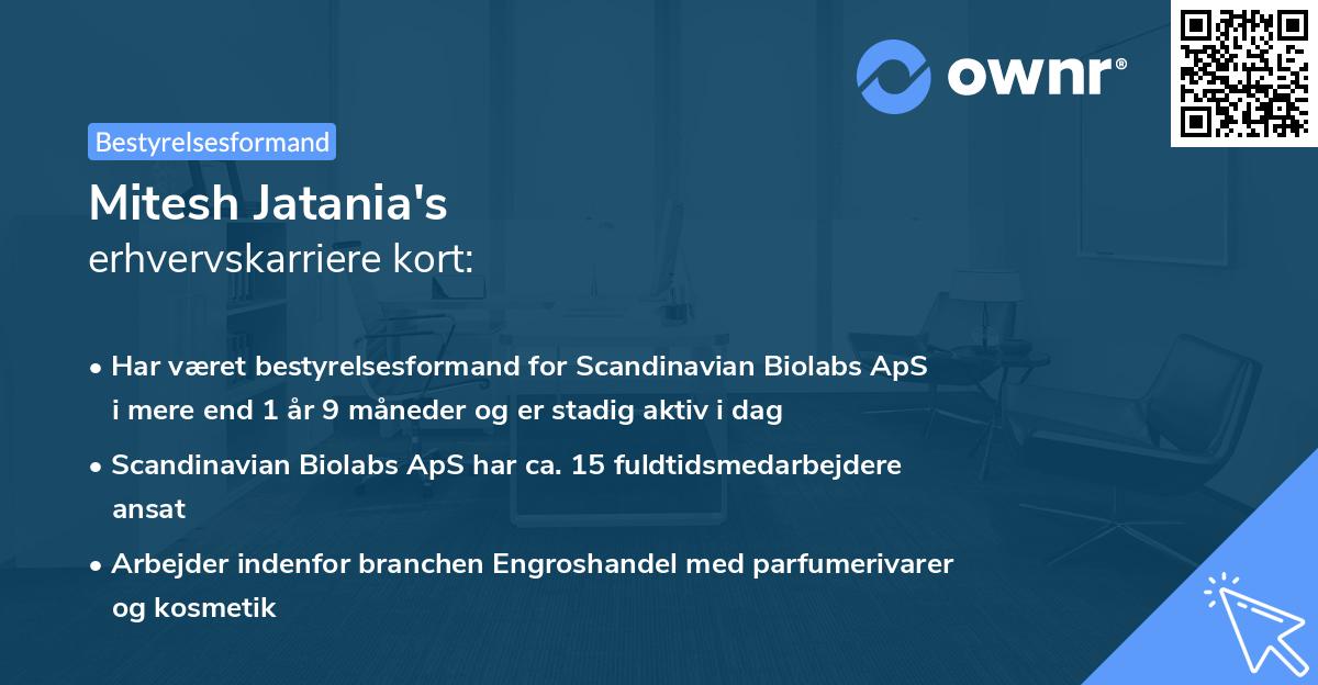 Mitesh Jatania's erhvervskarriere kort