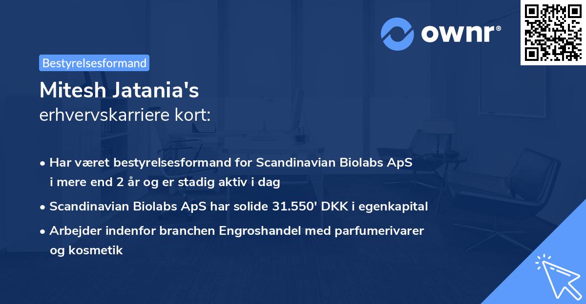 Mitesh Jatania's erhvervskarriere kort
