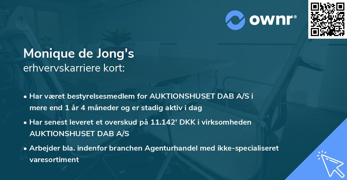 Monique de Jong's erhvervskarriere kort