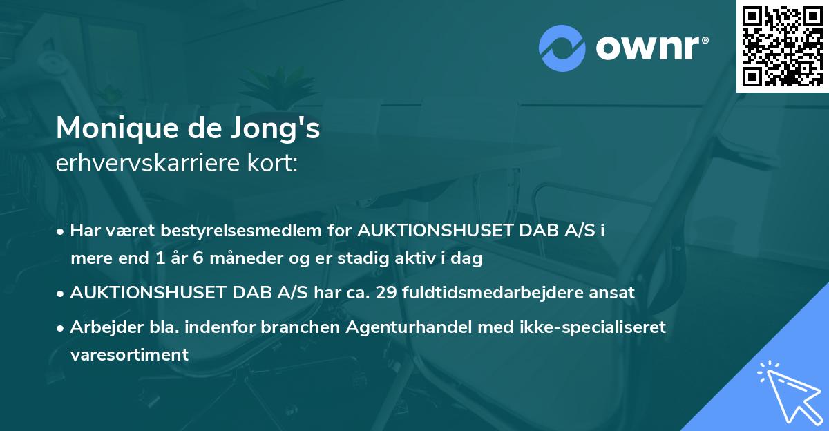 Monique de Jong's erhvervskarriere kort