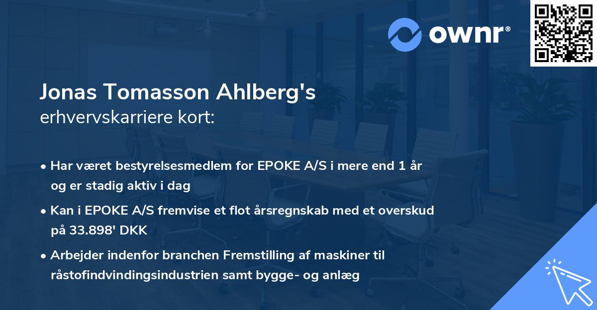 Jonas Tomasson Ahlberg's erhvervskarriere kort