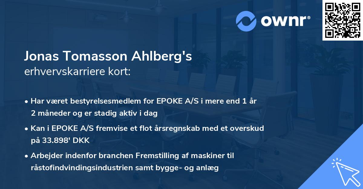 Jonas Tomasson Ahlberg's erhvervskarriere kort