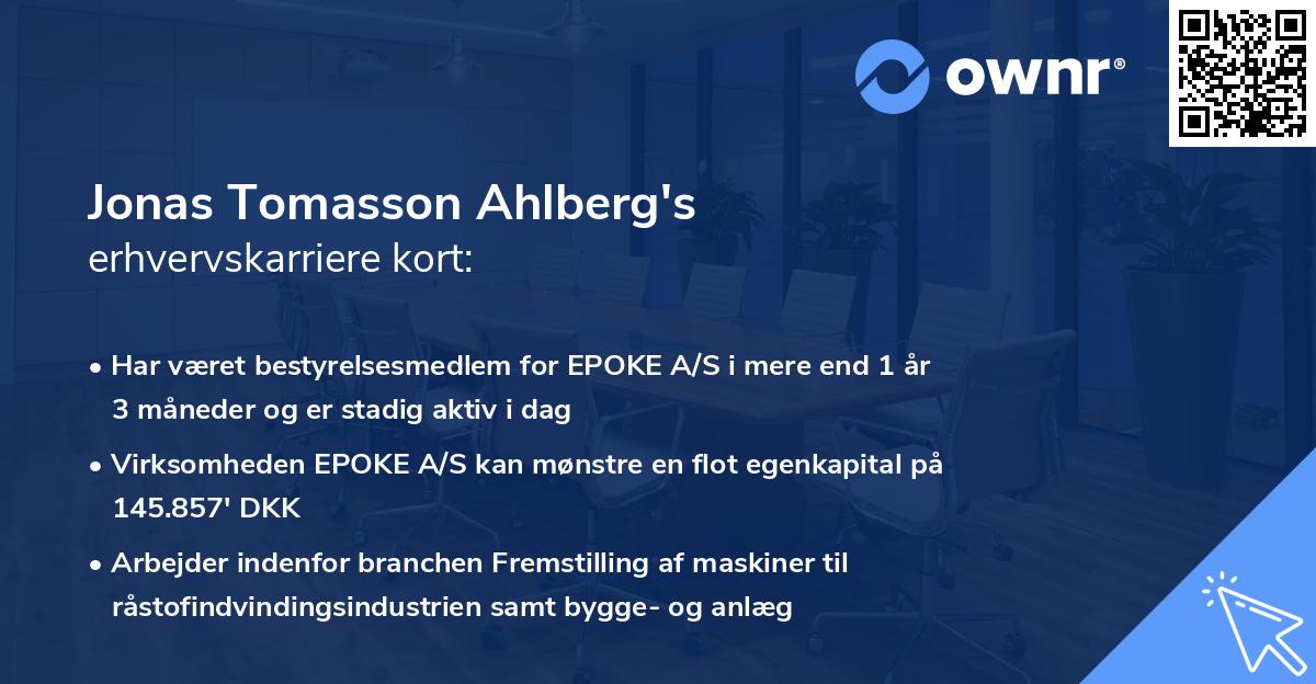 Jonas Tomasson Ahlberg's erhvervskarriere kort