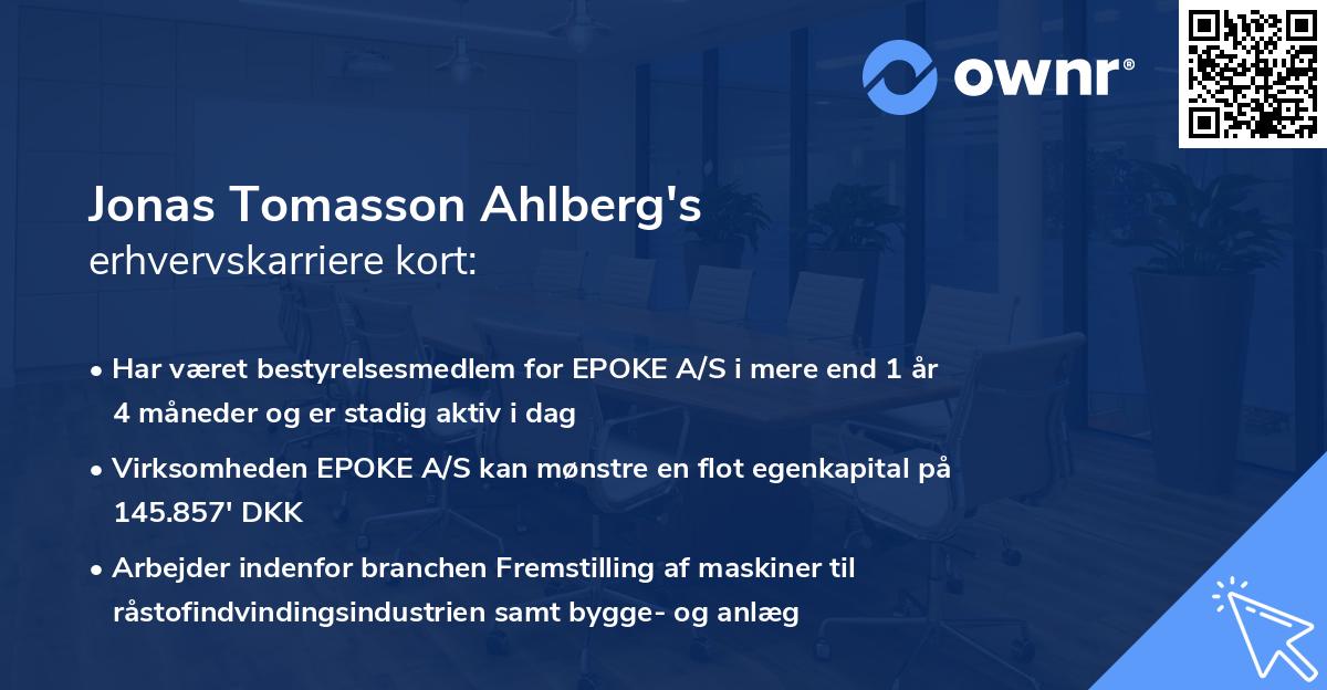 Jonas Tomasson Ahlberg's erhvervskarriere kort