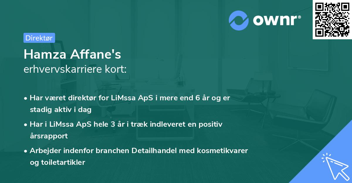 Hamza Affane's erhvervskarriere kort