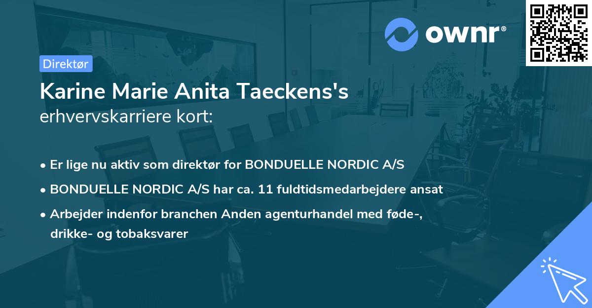 Karine Marie Anita Taeckens's erhvervskarriere kort