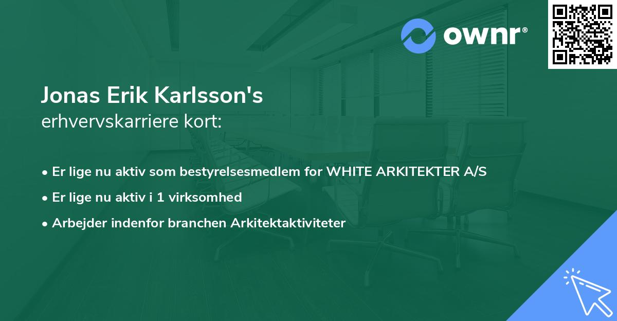 Jonas Erik Karlsson's erhvervskarriere kort