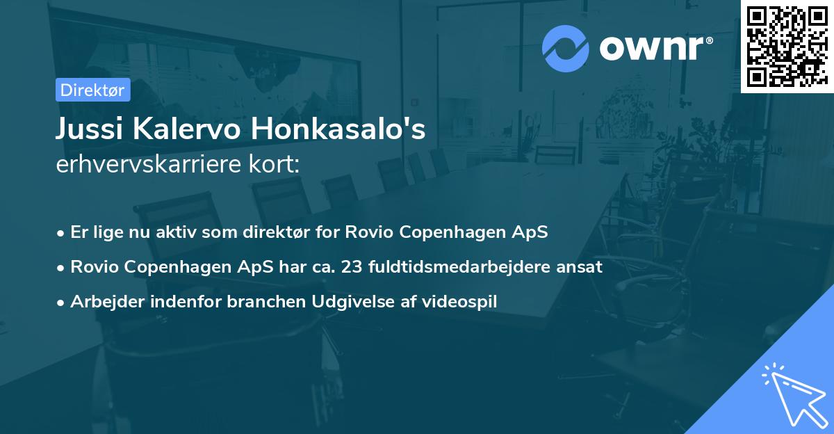 Jussi Kalervo Honkasalo's erhvervskarriere kort