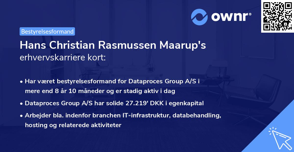 Hans Christian Rasmussen Maarup's erhvervskarriere kort