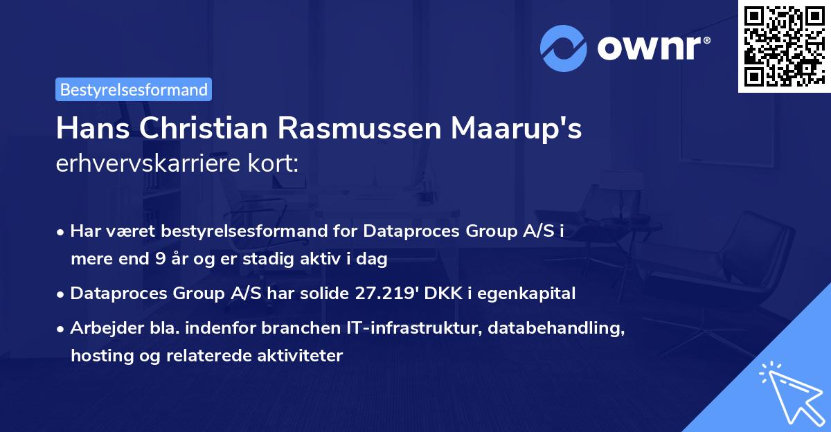Hans Christian Rasmussen Maarup's erhvervskarriere kort
