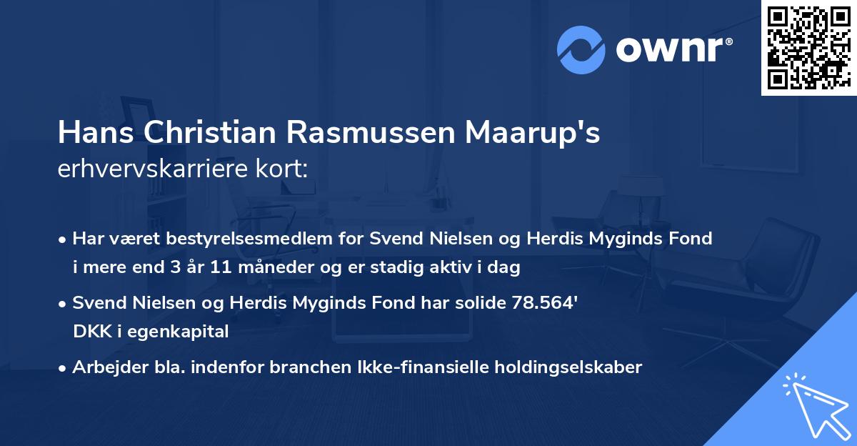 Hans Christian Rasmussen Maarup's erhvervskarriere kort