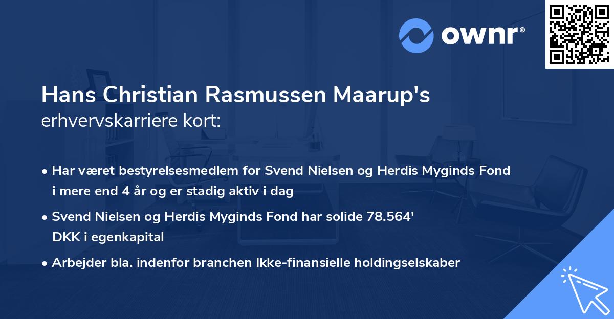 Hans Christian Rasmussen Maarup's erhvervskarriere kort