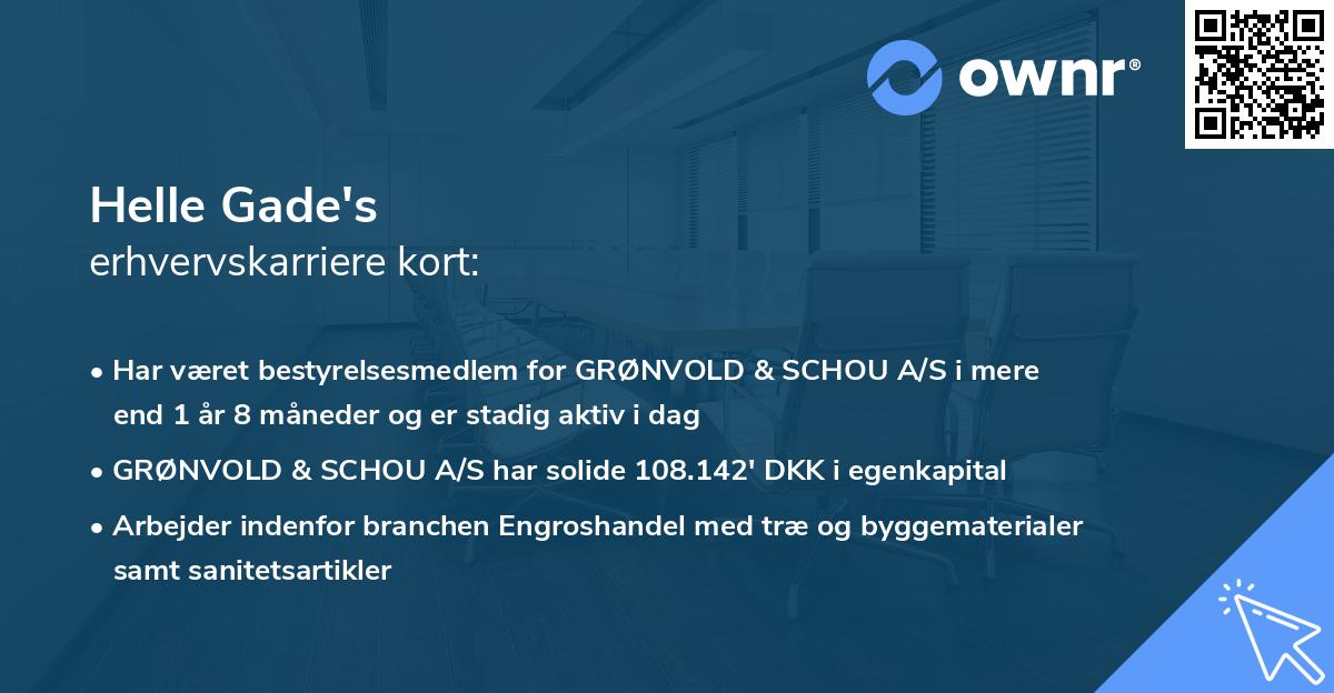 Helle Gade's erhvervskarriere kort