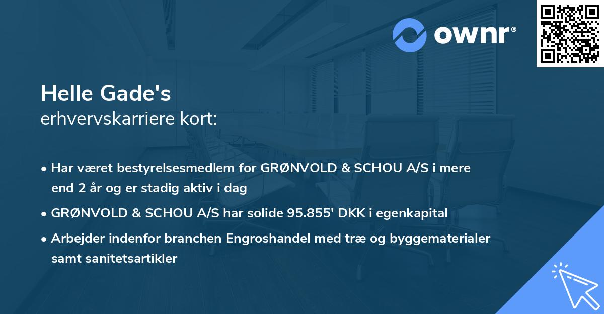 Helle Gade's erhvervskarriere kort