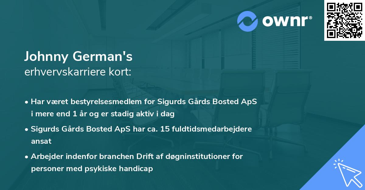 Johnny German's erhvervskarriere kort