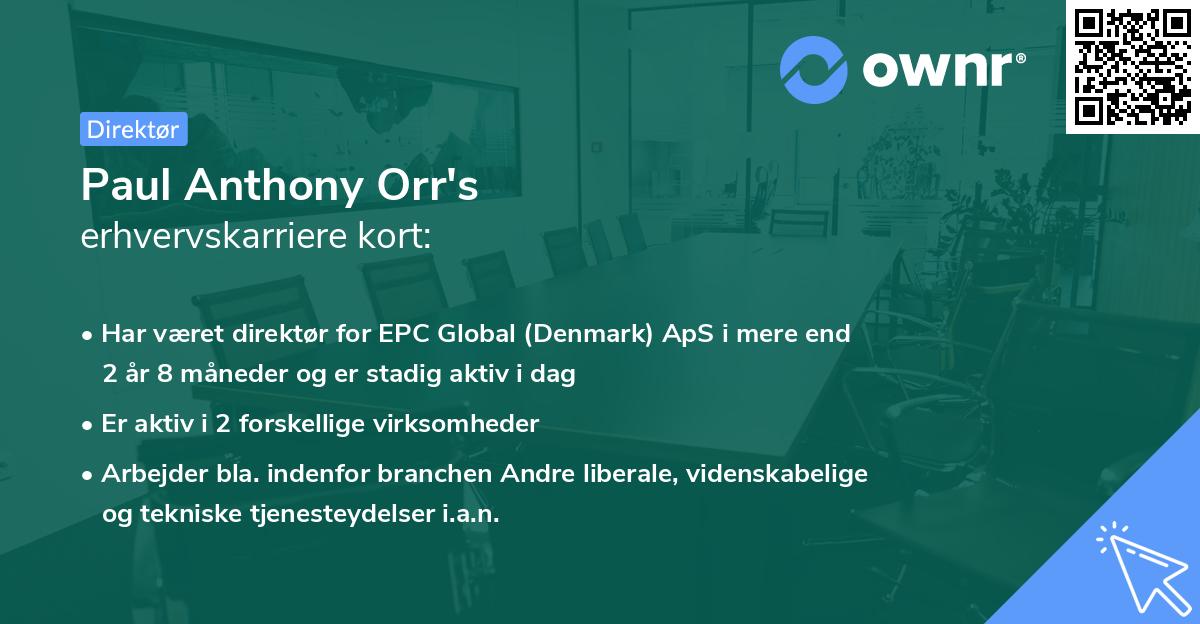 Paul Anthony Orr's erhvervskarriere kort