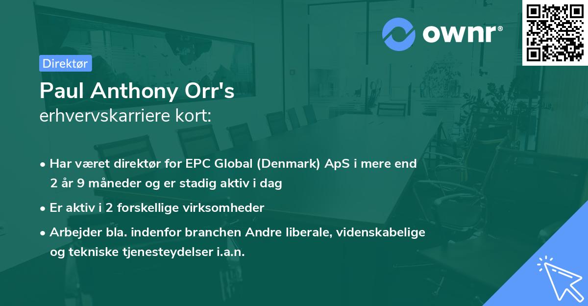 Paul Anthony Orr's erhvervskarriere kort