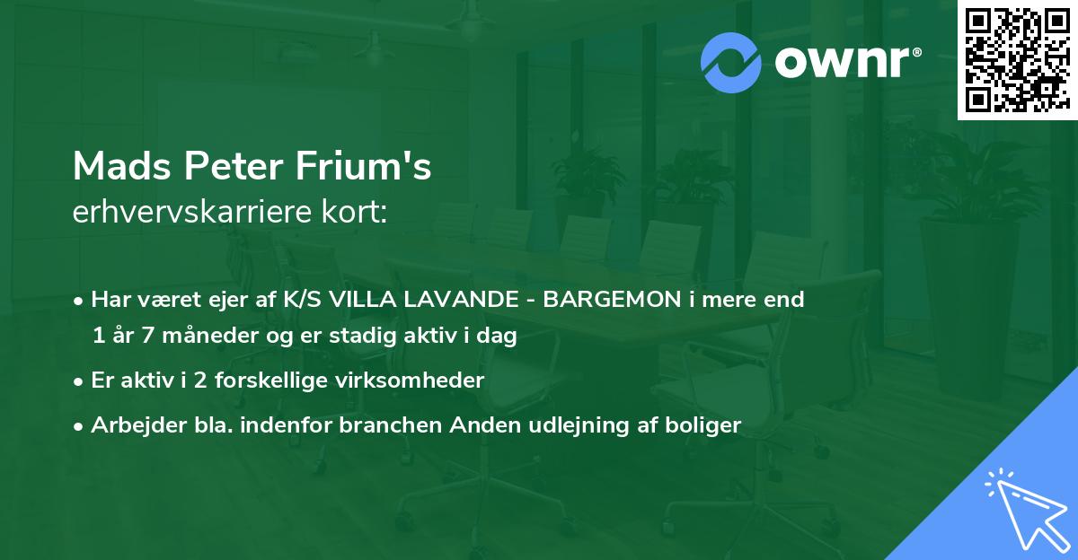 Mads Peter Frium's erhvervskarriere kort