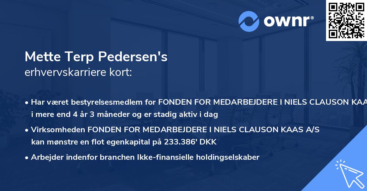 Mette Terp Pedersen's erhvervskarriere kort