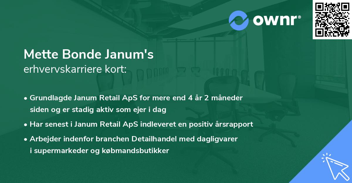 Mette Bonde Janum's erhvervskarriere kort