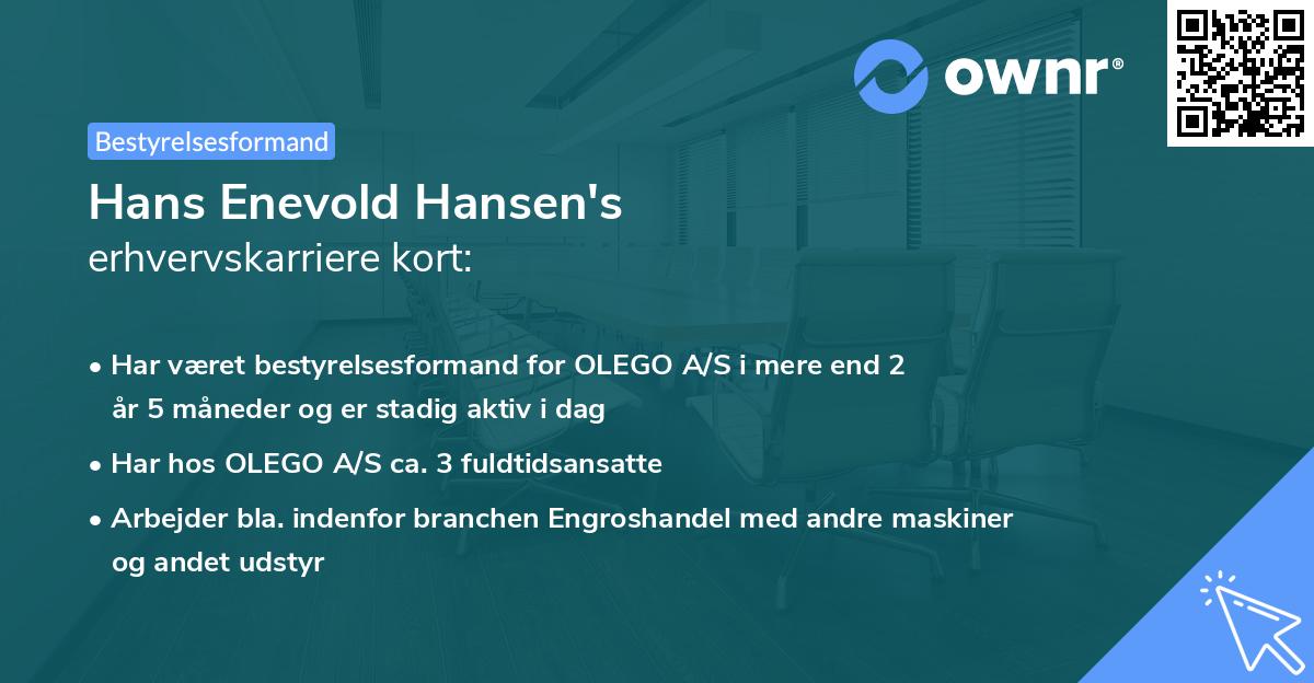 Hans Enevold Hansen's erhvervskarriere kort