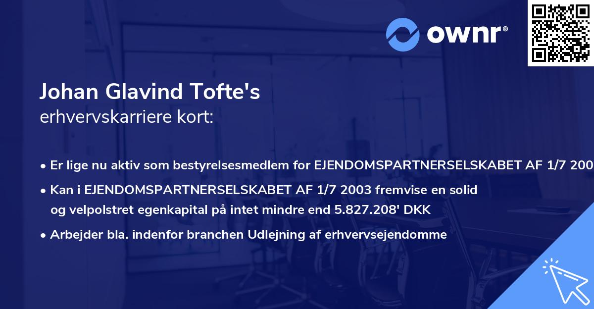 Johan Glavind Tofte's erhvervskarriere kort