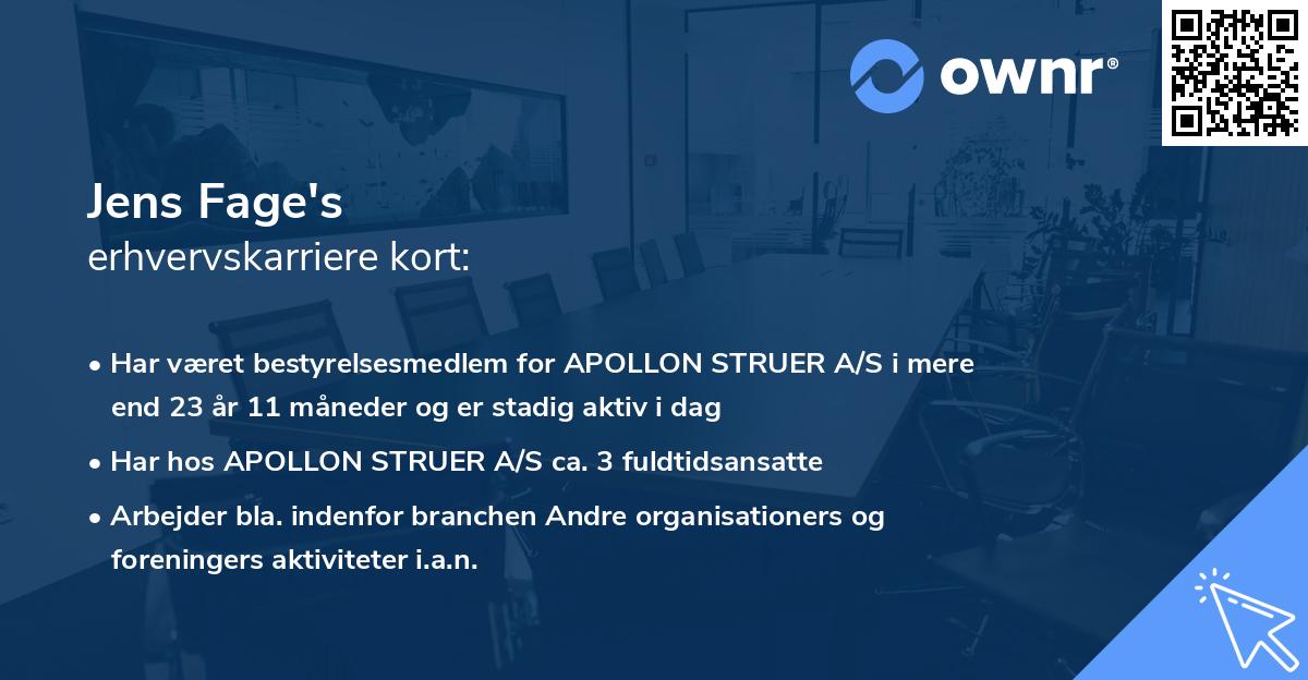 Jens Fage's erhvervskarriere kort