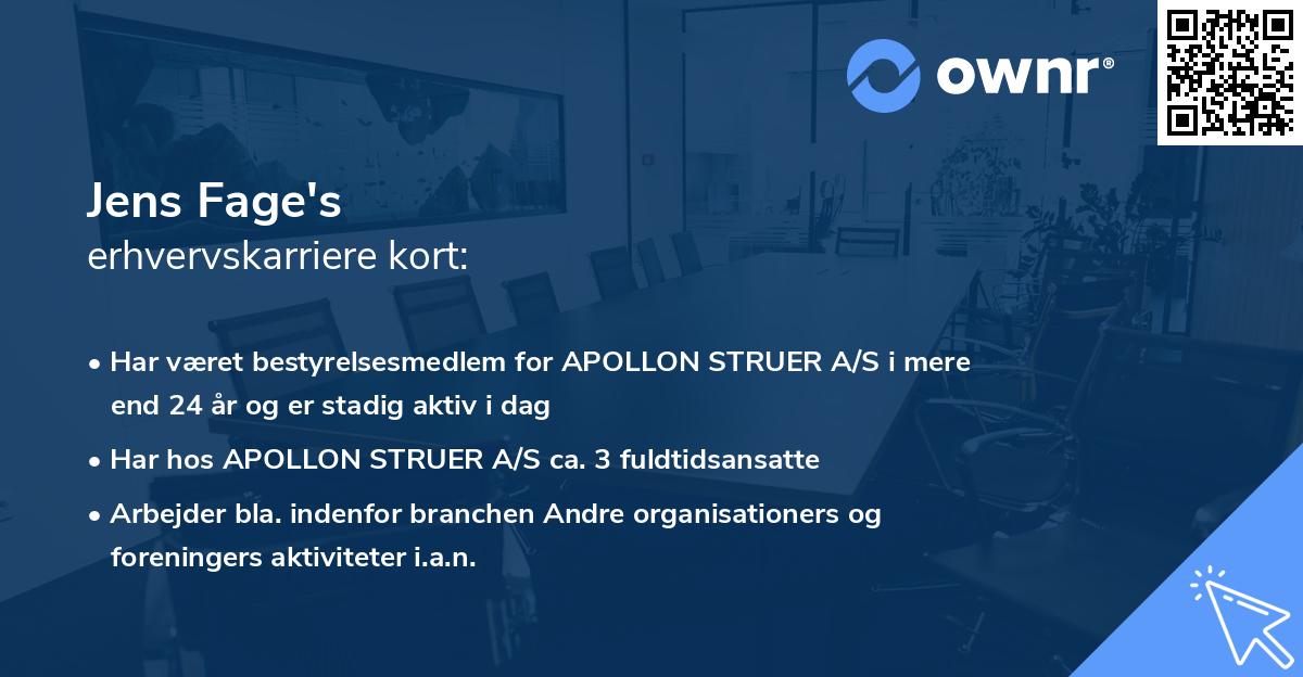 Jens Fage's erhvervskarriere kort