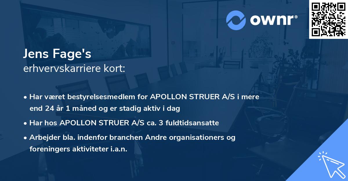 Jens Fage's erhvervskarriere kort