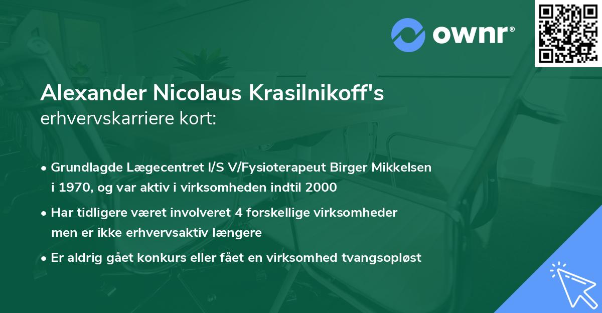 Alexander Nicolaus Krasilnikoff's erhvervskarriere kort